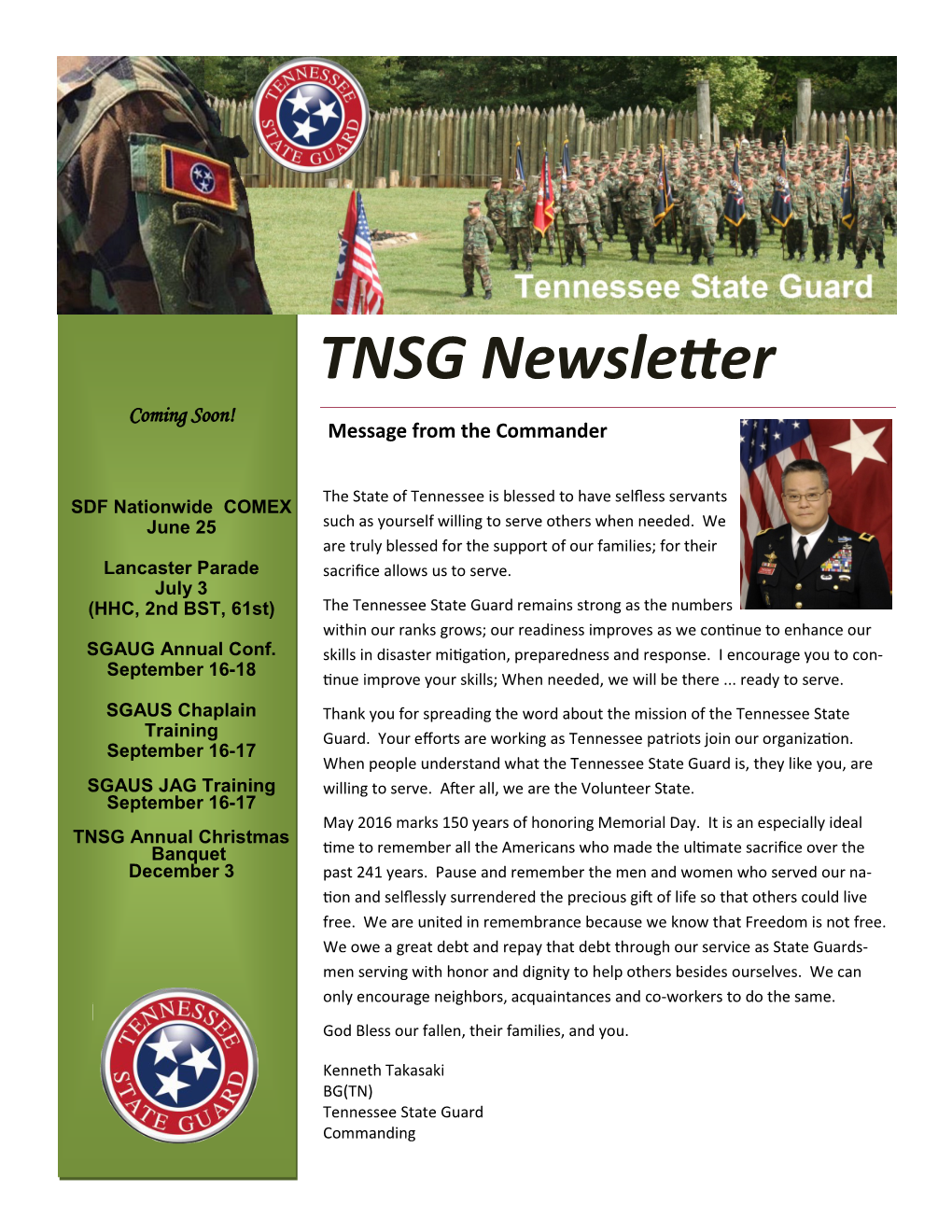 TNSG Newsletter Coming Soon! Message from the Commander