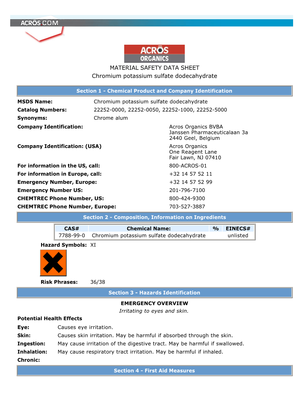 MATERIAL SAFETY DATA SHEET Chromium Potassium Sulfate Dodecahydrate