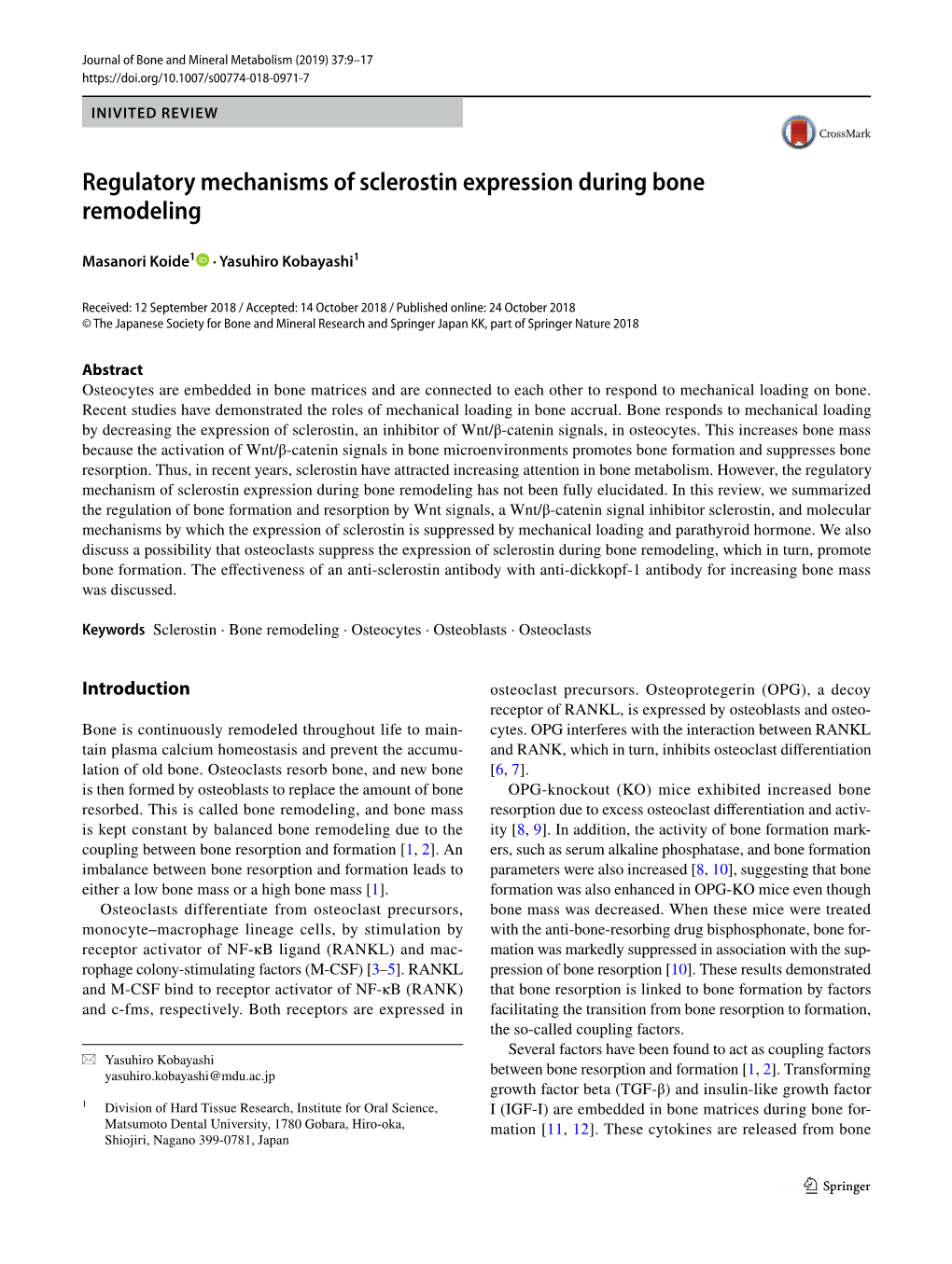 Regulatory Mechanisms of Sclerostin Expression During Bone Remodeling