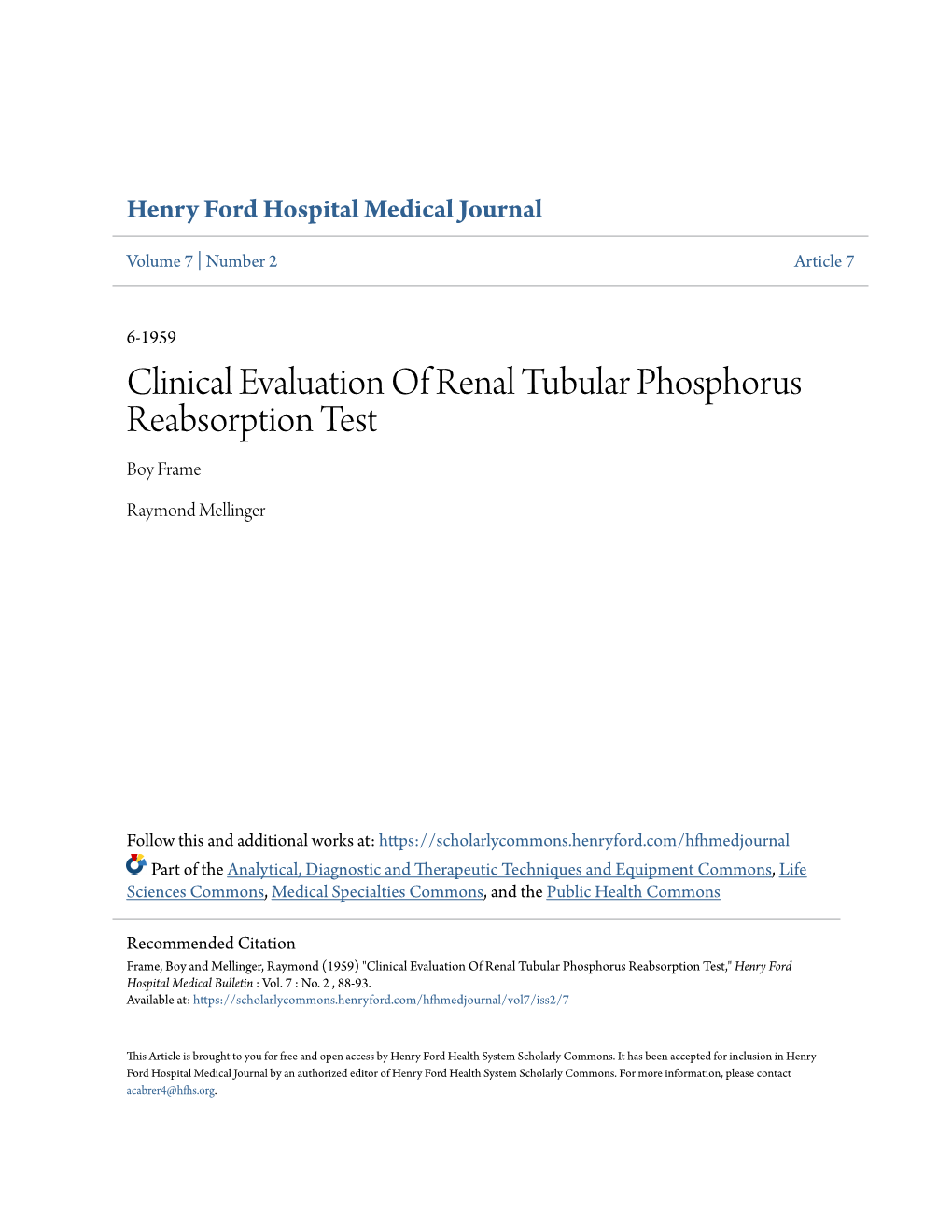 Clinical Evaluation of Renal Tubular Phosphorus Reabsorption Test Boy Frame