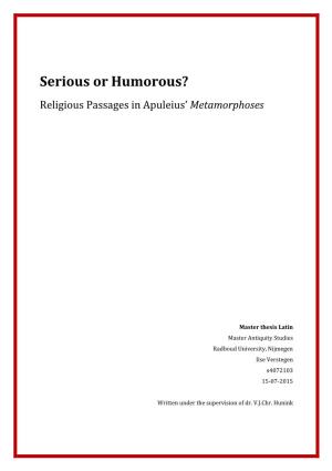 Serious Or Humorous? Religious Passages in Apuleius’ Metamorphoses