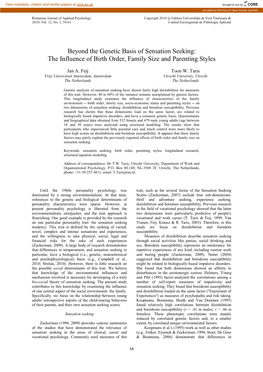 Beyond the Genetic Basis of Sensation Seeking: the Influence of Birth Order, Family Size and Parenting Styles