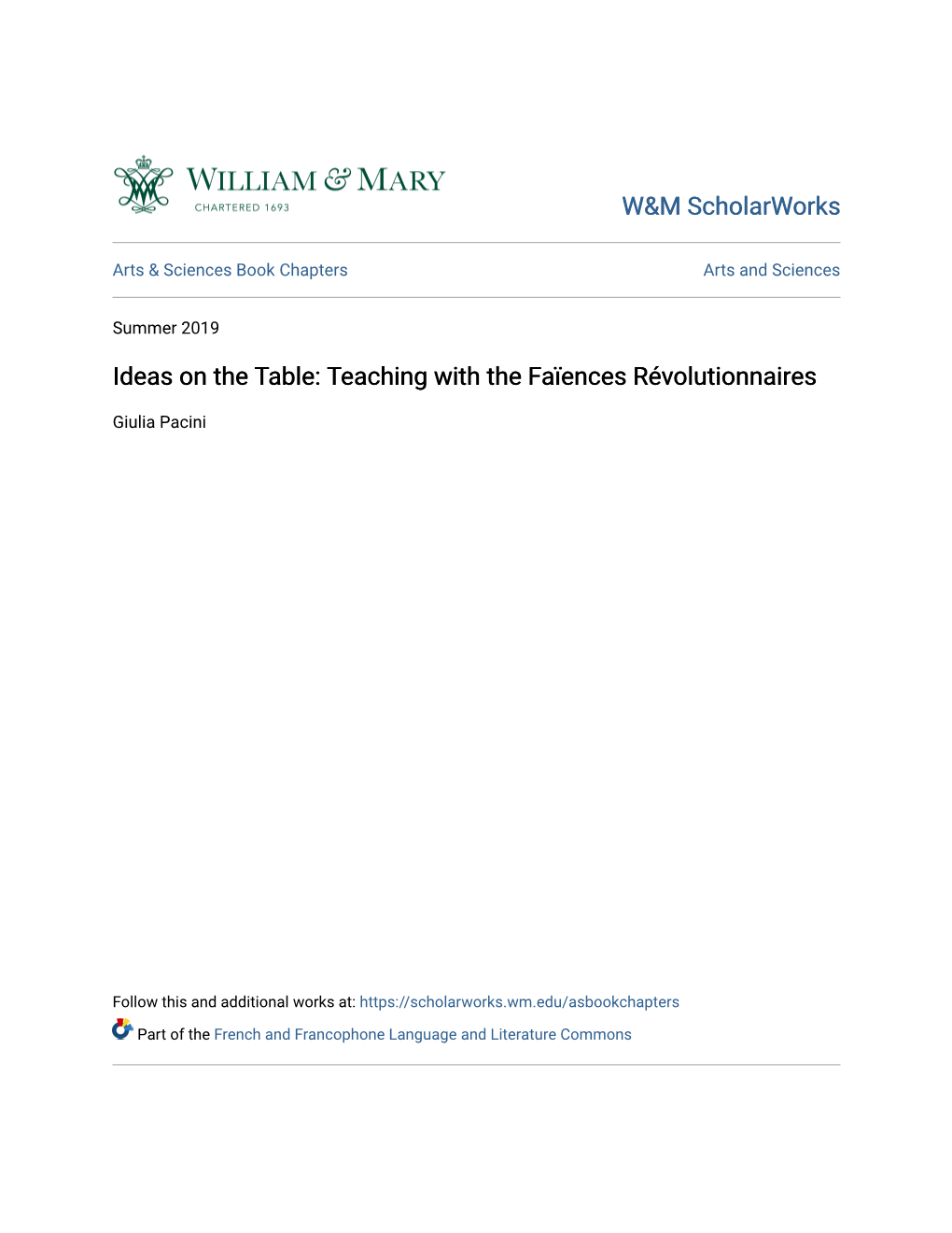 Ideas on the Table: Teaching with the Faïences Révolutionnaires