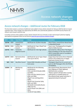 Access Network Changes February 2018