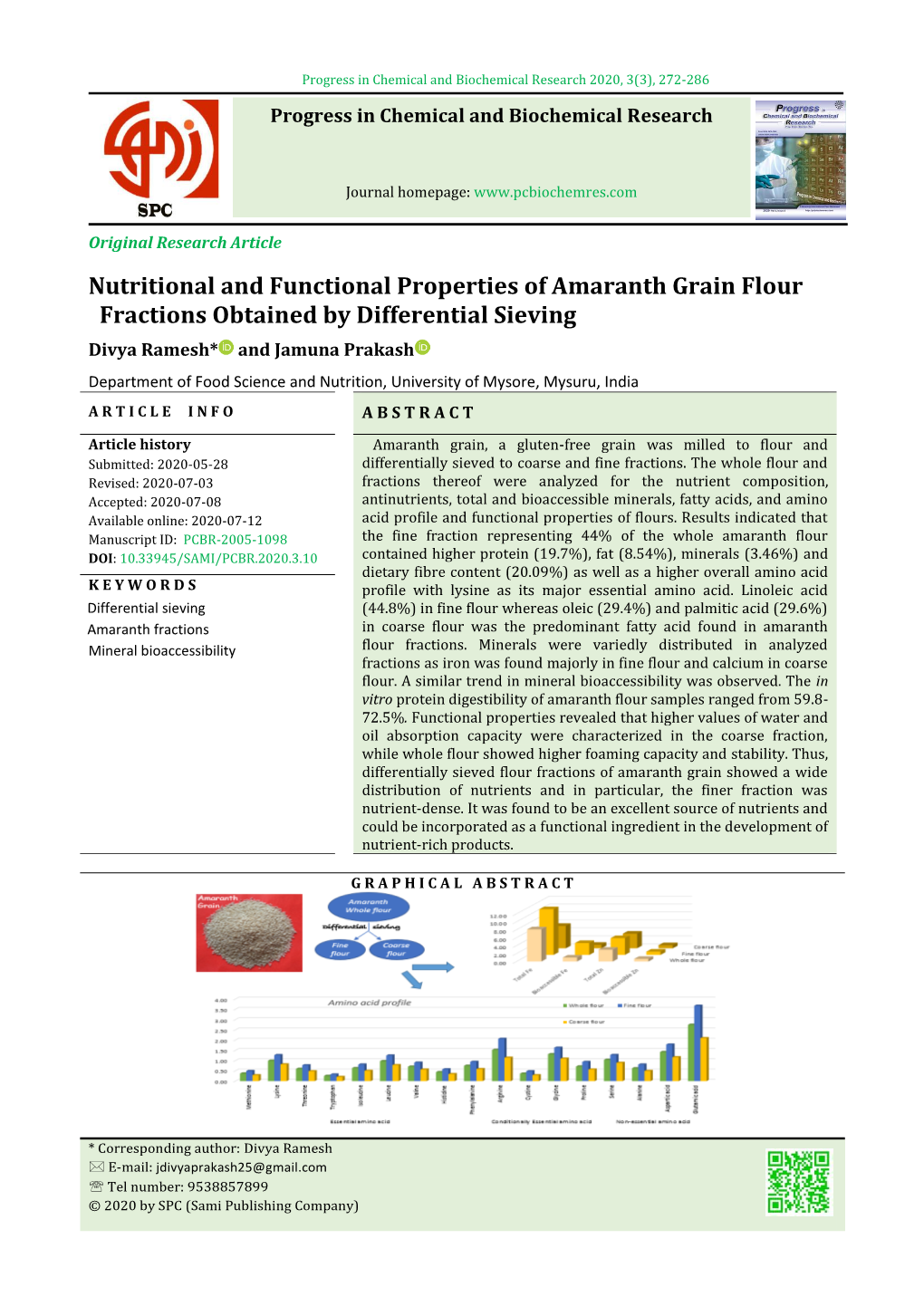 Nutritional and Functional Properties of Amaranth Grain Flour Fractions