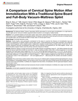 A Comparison of Cervical Spine Motion After Immobilization with a Traditional Spine Board and Full-Body Vacuum-Mattress Splint