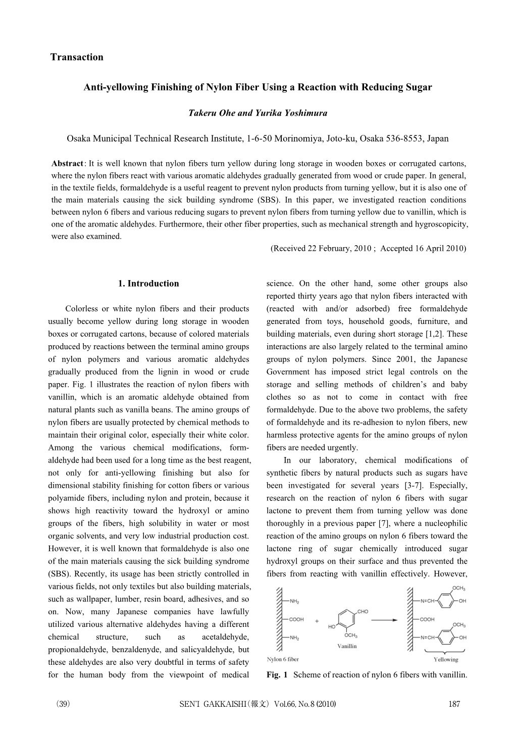 Anti-Yellowing Finishing of Nylon Fiber Using a Reaction with Reducing Sugar