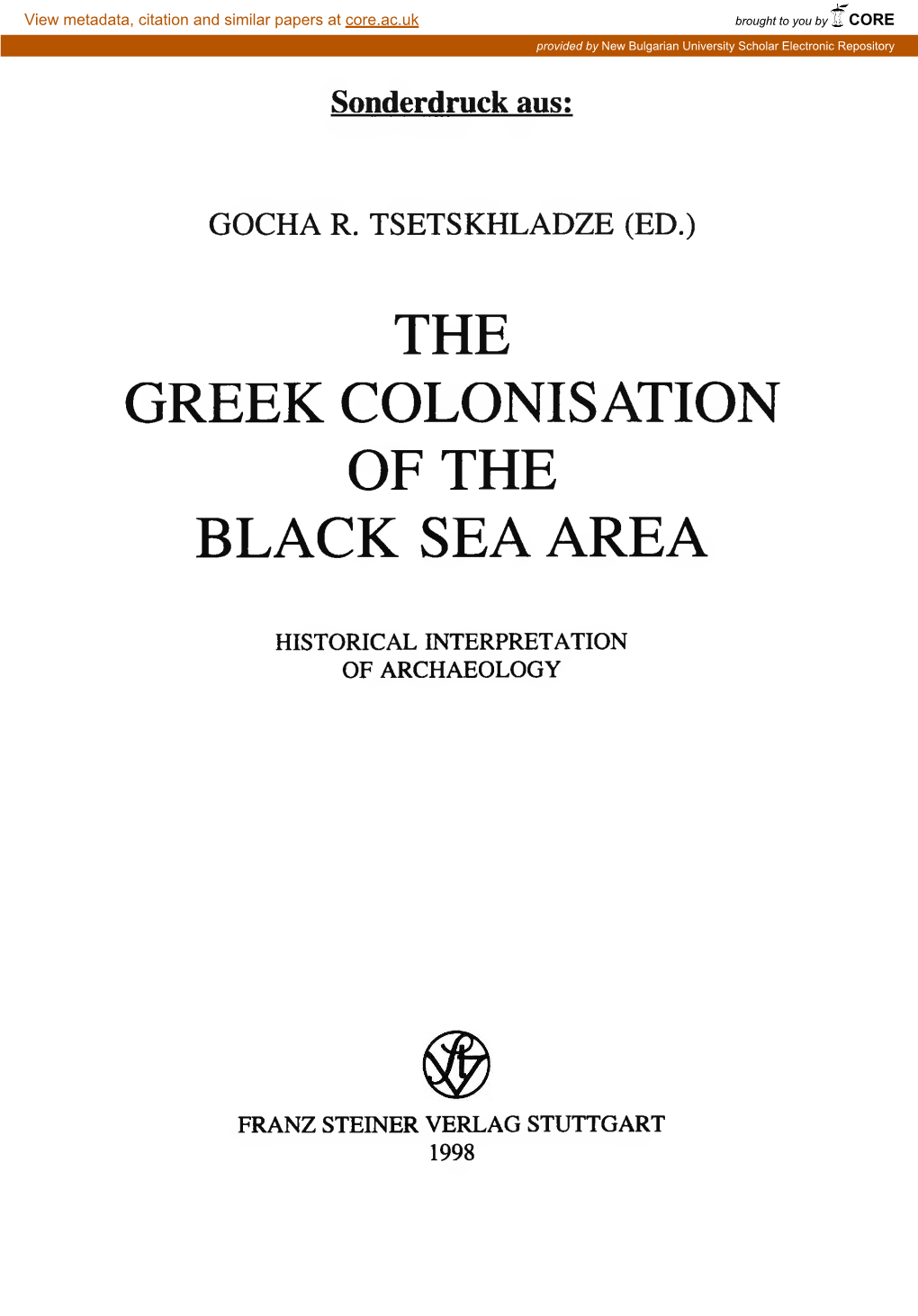 The Greek Colonisation of the Black Sea Area