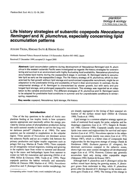 Life History Strategies of Subarctic Copepods Neocalanus Flemingeriand N