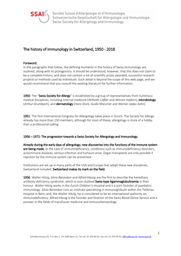 The History of Immunology in Switzerland, 1950 - 2018