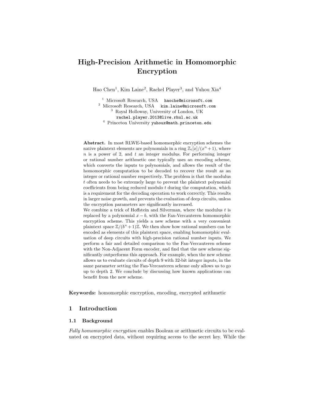 High-Precision Arithmetic in Homomorphic Encryption