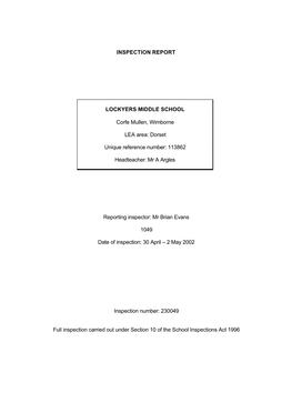 INSPECTION REPORT LOCKYERS MIDDLE SCHOOL Corfe Mullen