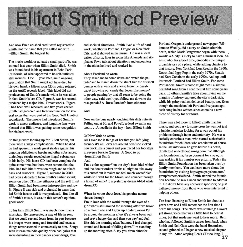 Elliott Smith, the Biggest Lie City, and It Showed in His Music