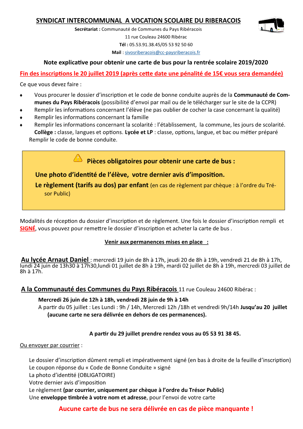 Fiche Inscription Rentrée 2020