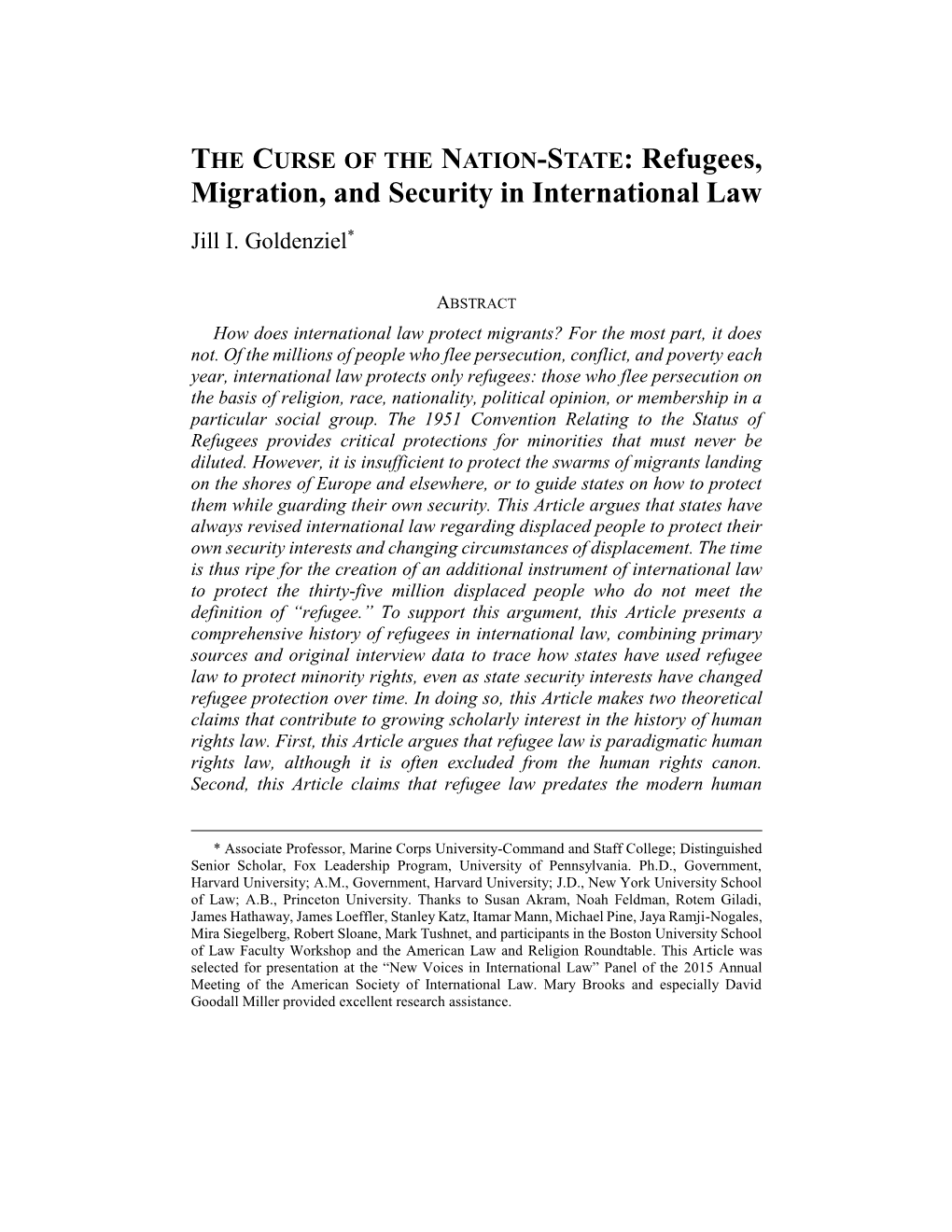 Refugees, Migration, and Security in International Law Jill I