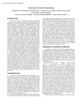 Overview of Volume Rendering (Chapter for the Visualization Handbook, Eds