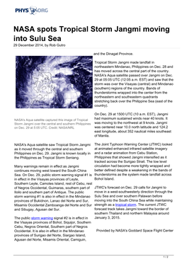 NASA Spots Tropical Storm Jangmi Moving Into Sulu Sea 29 December 2014, by Rob Gutro