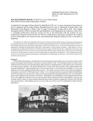 H. H. Richardson House Designation Report