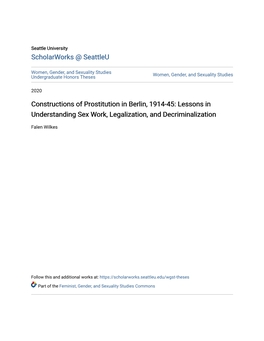 Constructions of Prostitution in Berlin, 1914-45: Lessons in Understanding Sex Work, Legalization, and Decriminalization