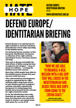 Defend Europe/ Identitarian Briefing July 2017 Defend Europe/ Identitarian Briefing
