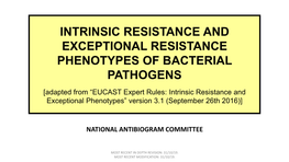 Intrinsic Resistance and Exceptional Resistance Phenotypes of Bacterial Pathogens