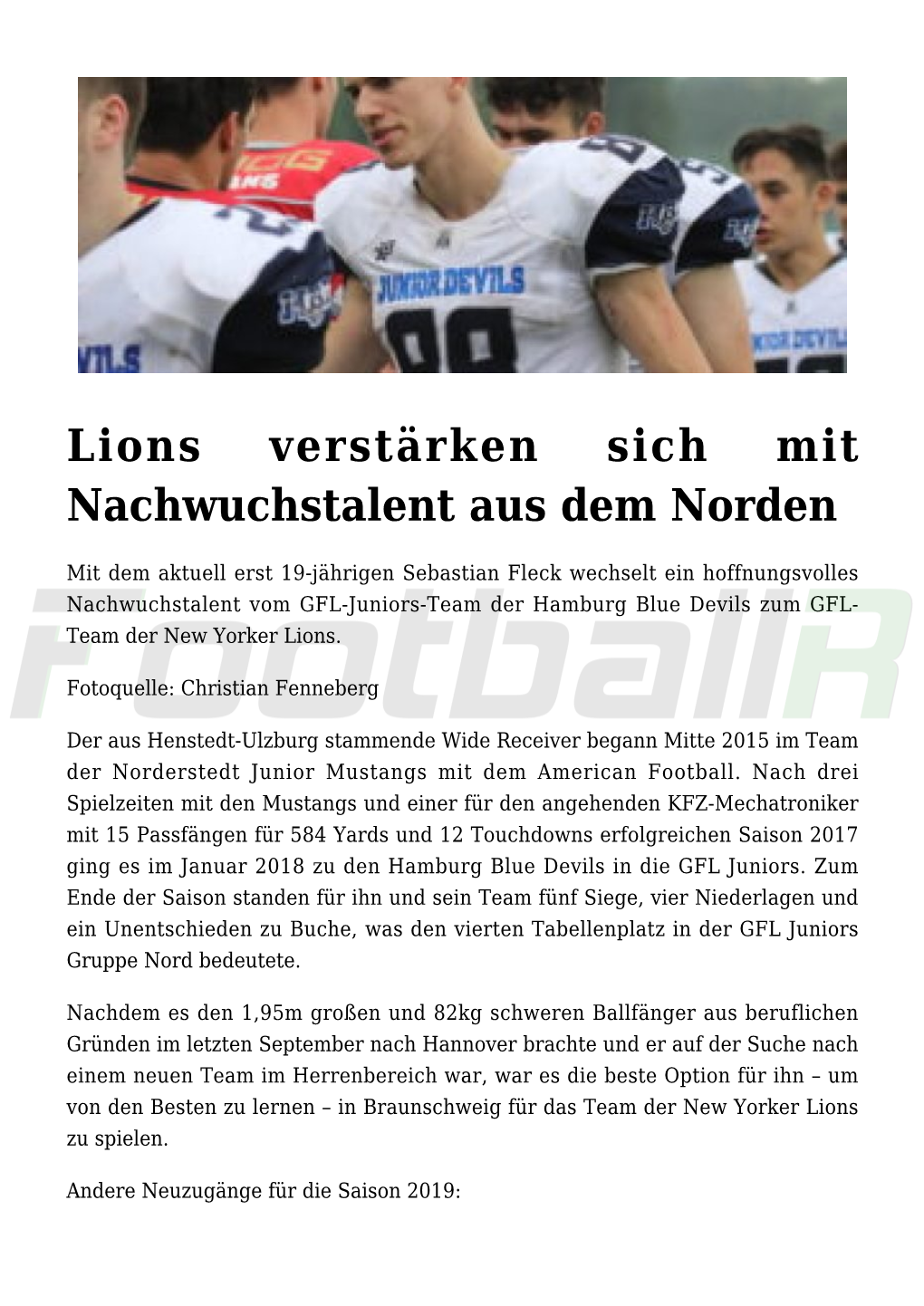 Lions Verstärken Sich Mit Nachwuchstalent Aus Dem Norden