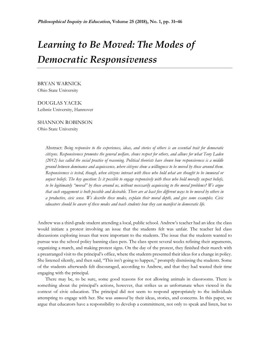 Learning to Be Moved: the Modes of Democratic Responsiveness