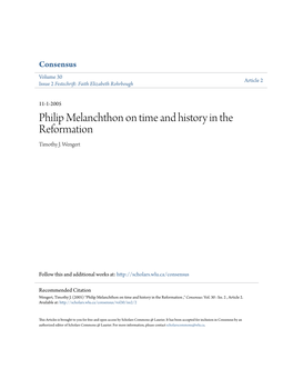 Philip Melanchthon on Time and History in the Reformation Timothy J
