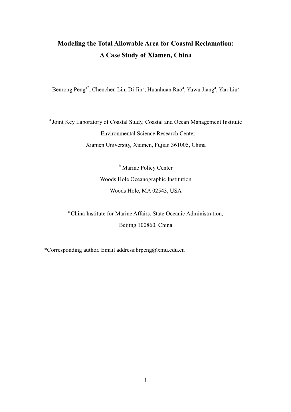 Modeling the Total Allowable Area for Coastal Reclamation: a Case Study of Xiamen, China