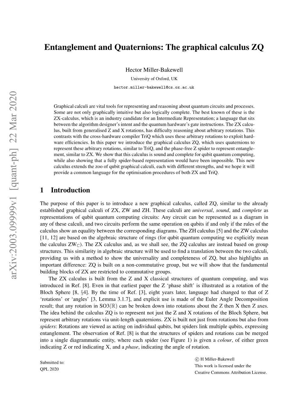 Entanglement and Quaternions: the Graphical Calculus ZQ