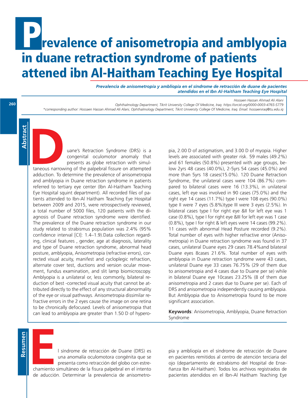 Prevalence of Anisometropia and Amblyopia in Duane Retraction