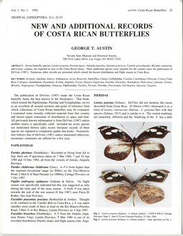 New and Additional Records of Costa Rican Butterflies