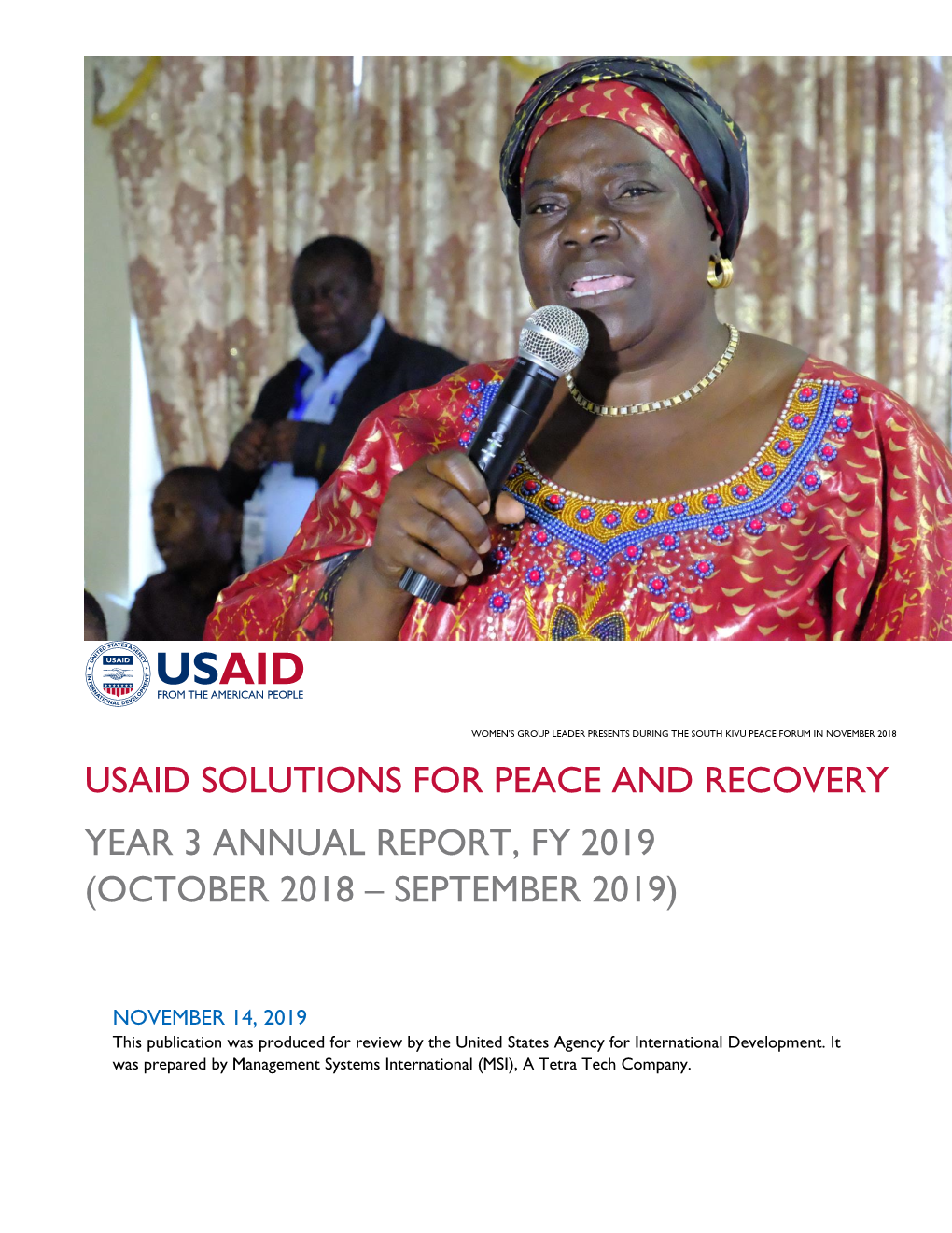 Usaid Solutions for Peace and Recovery Year 3 Annual Report, Fy 2019 (October 2018 – September 2019)