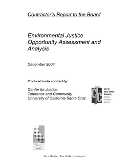 Environmental Justice Opportunity Assessment and Analysis