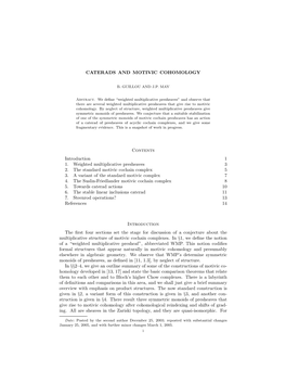 CATERADS and MOTIVIC COHOMOLOGY Contents Introduction 1 1. Weighted Multiplicative Presheaves 3 2. the Standard Motivic Cochain