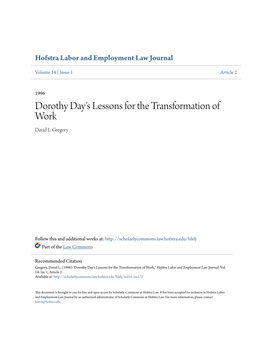 Dorothy Day's Lessons for the Transformation of Work David L