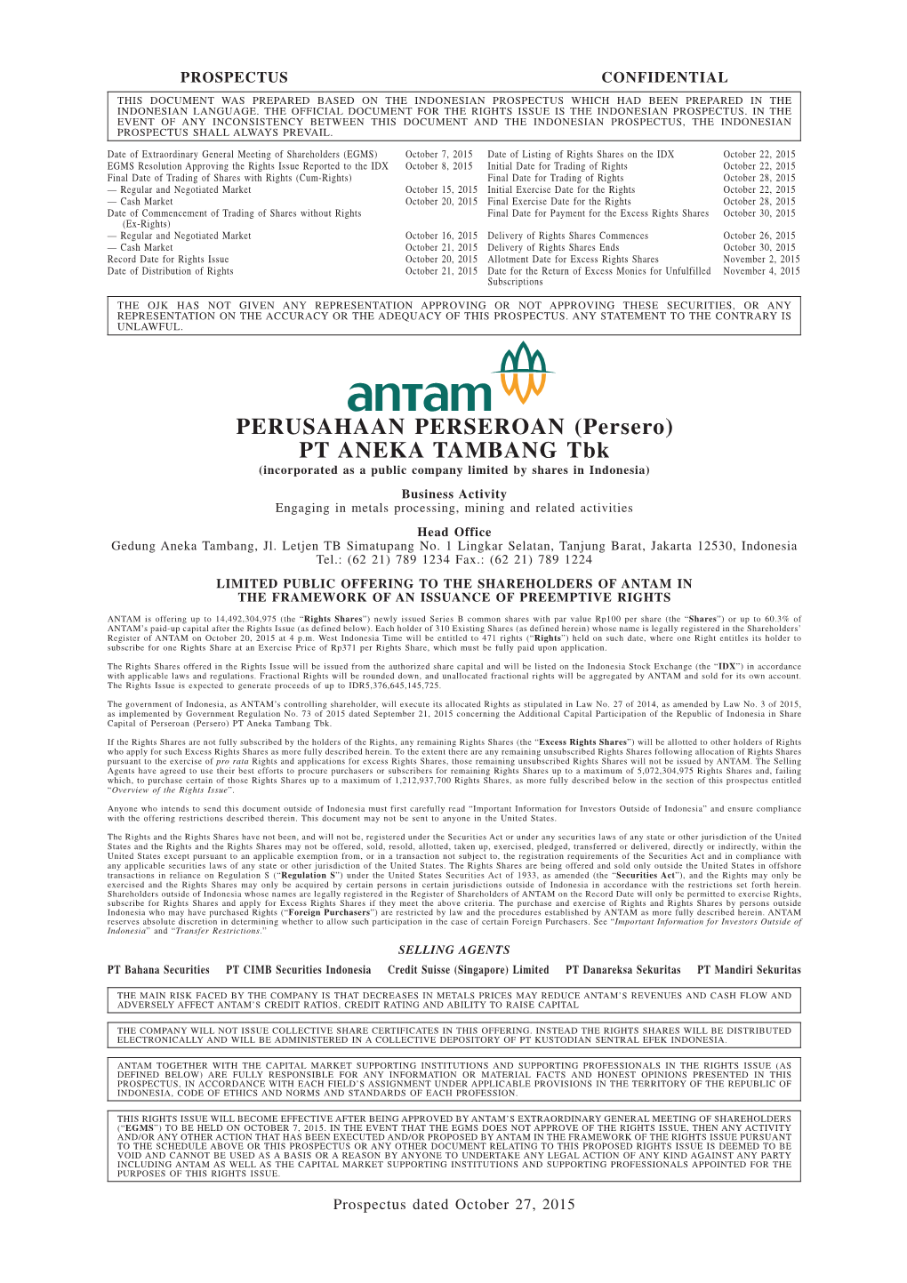 PERUSAHAAN PERSEROAN (Persero) PT ANEKA TAMBANG