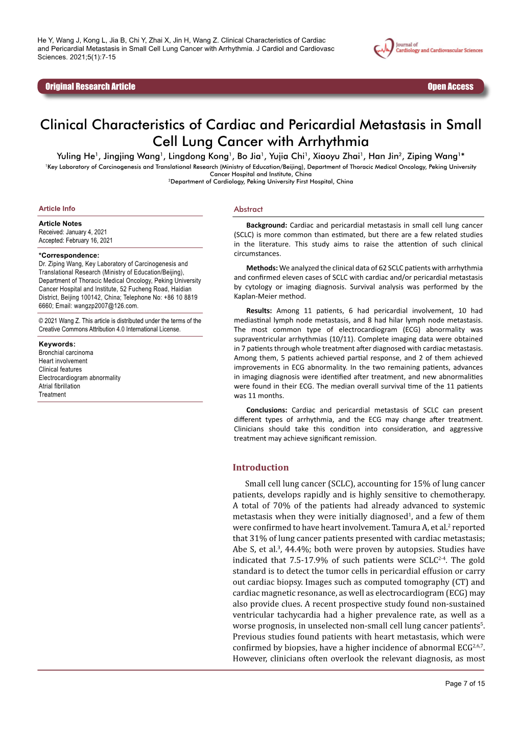 Clinical Characteristics of Cardiac and Pericardial Metastasis in Small Cell Lung Cancer with Arrhythmia