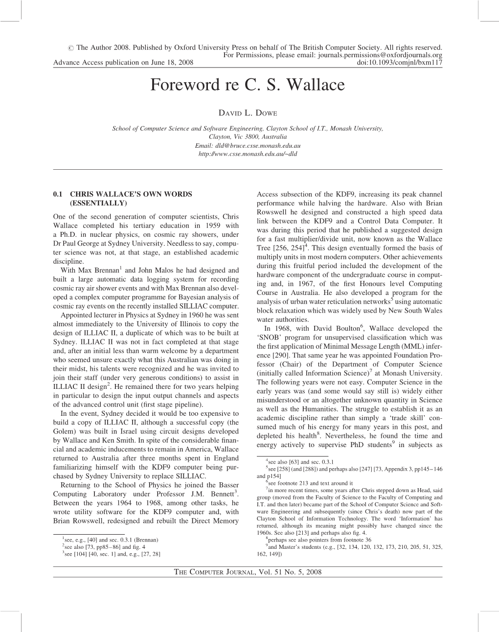 Foreword Re C. S. Wallace