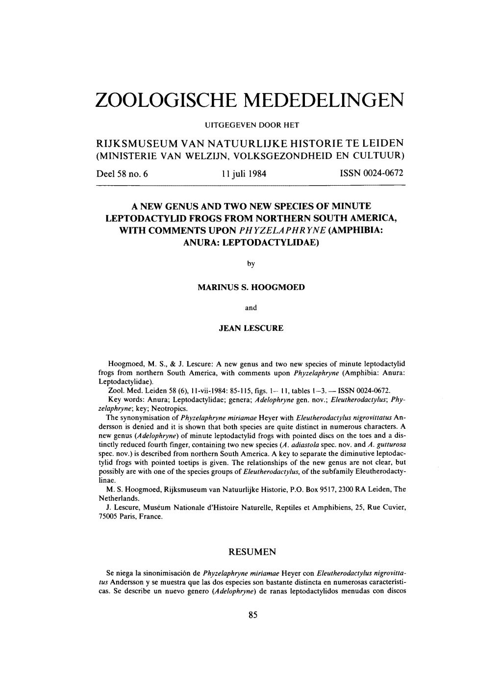 Zoologische Mededelingen