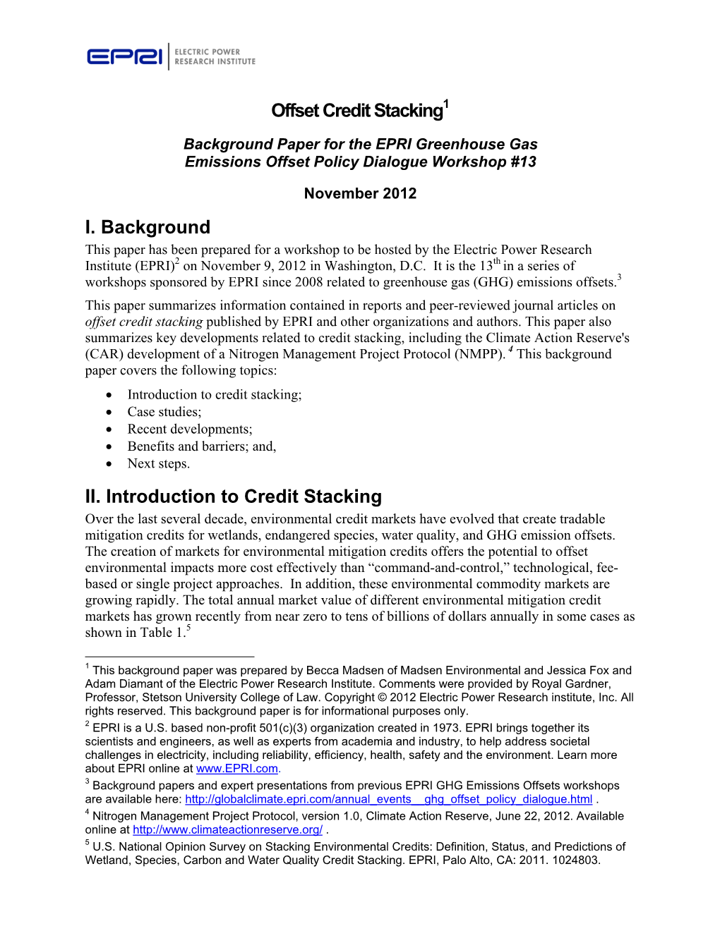 Background Paper: Offset Credit Stacking