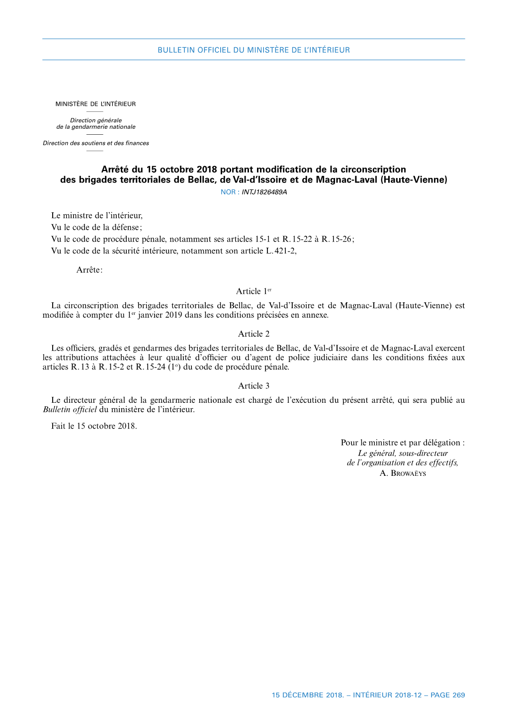 Arrêté Du 15 Octobre 2018 Portant Modification De La Circonscription