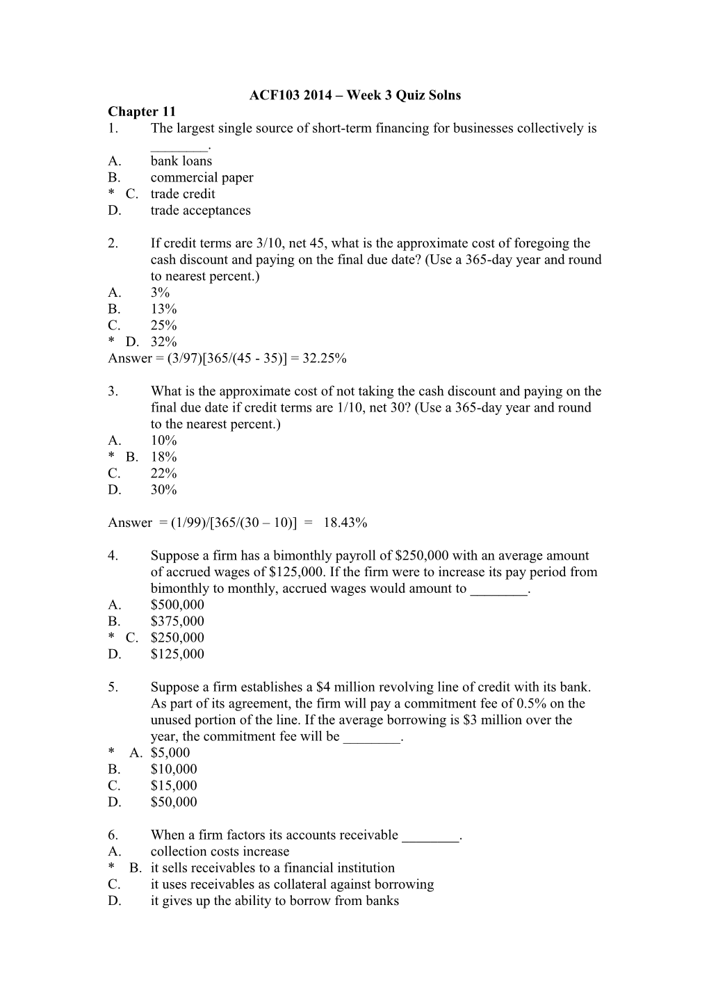 ACF103 2014 Week 3 Quiz Solns