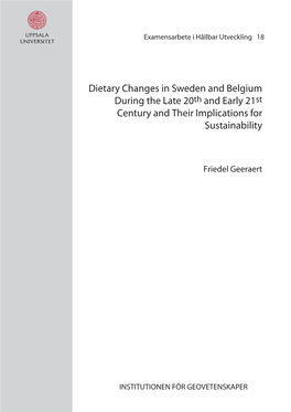 Dietary Changes in Sweden and Belgium During the Late 20Th and Early 21St Century and Their Implications for Sustainability