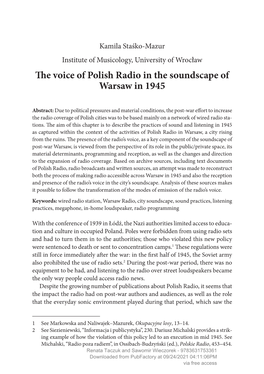 Downloaded from Pubfactory at 09/24/2021 04:11:06PM Via Free Access 94 Kamila Staśko-Mazur Restitution of the Polish Radio Broadcasting System, Remain Under-Examined
