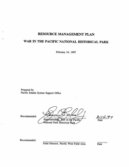 War in the Pacific NHP Resource Management Plan