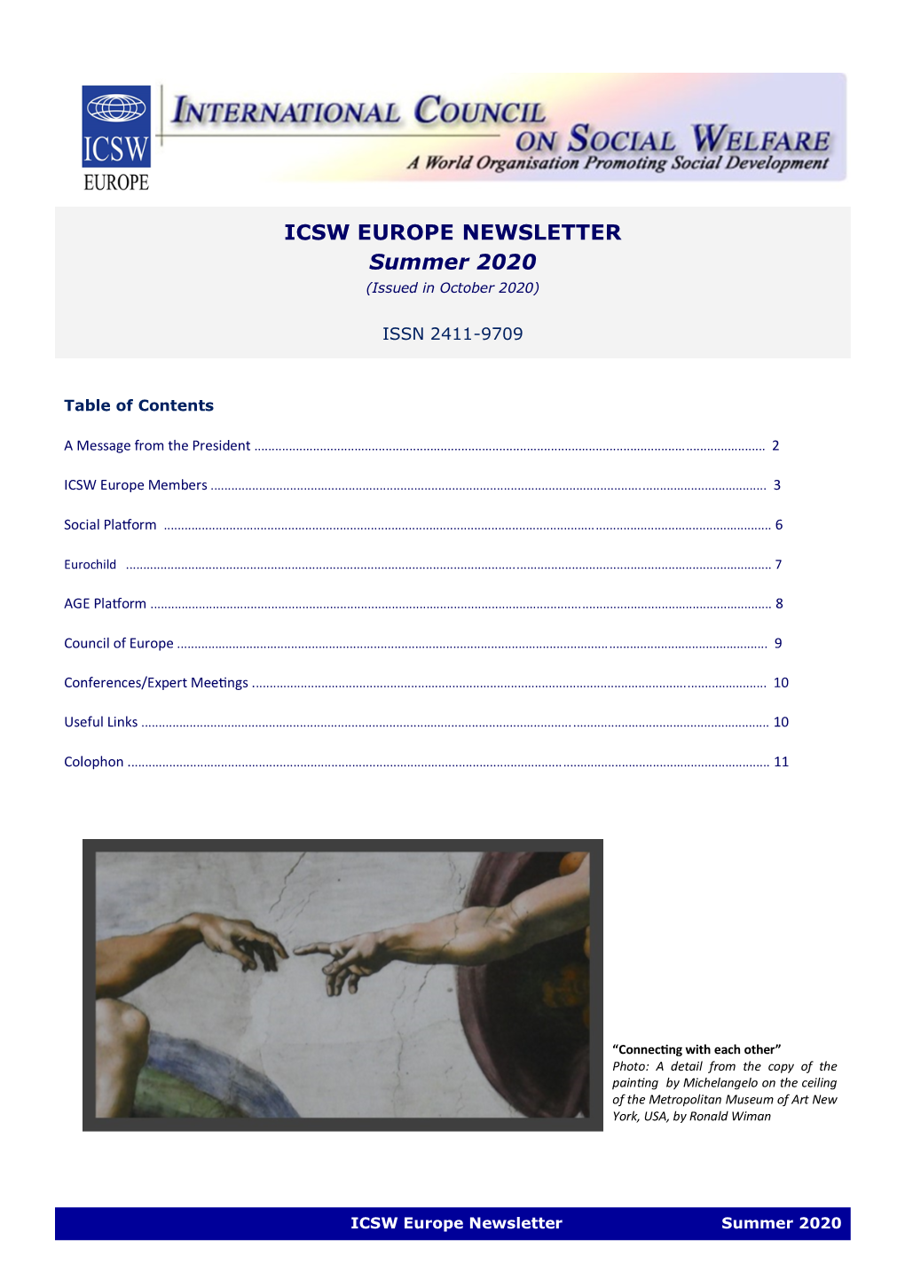 ICSW EUROPE NEWSLETTER Summer 2020 (Issued in October 2020)