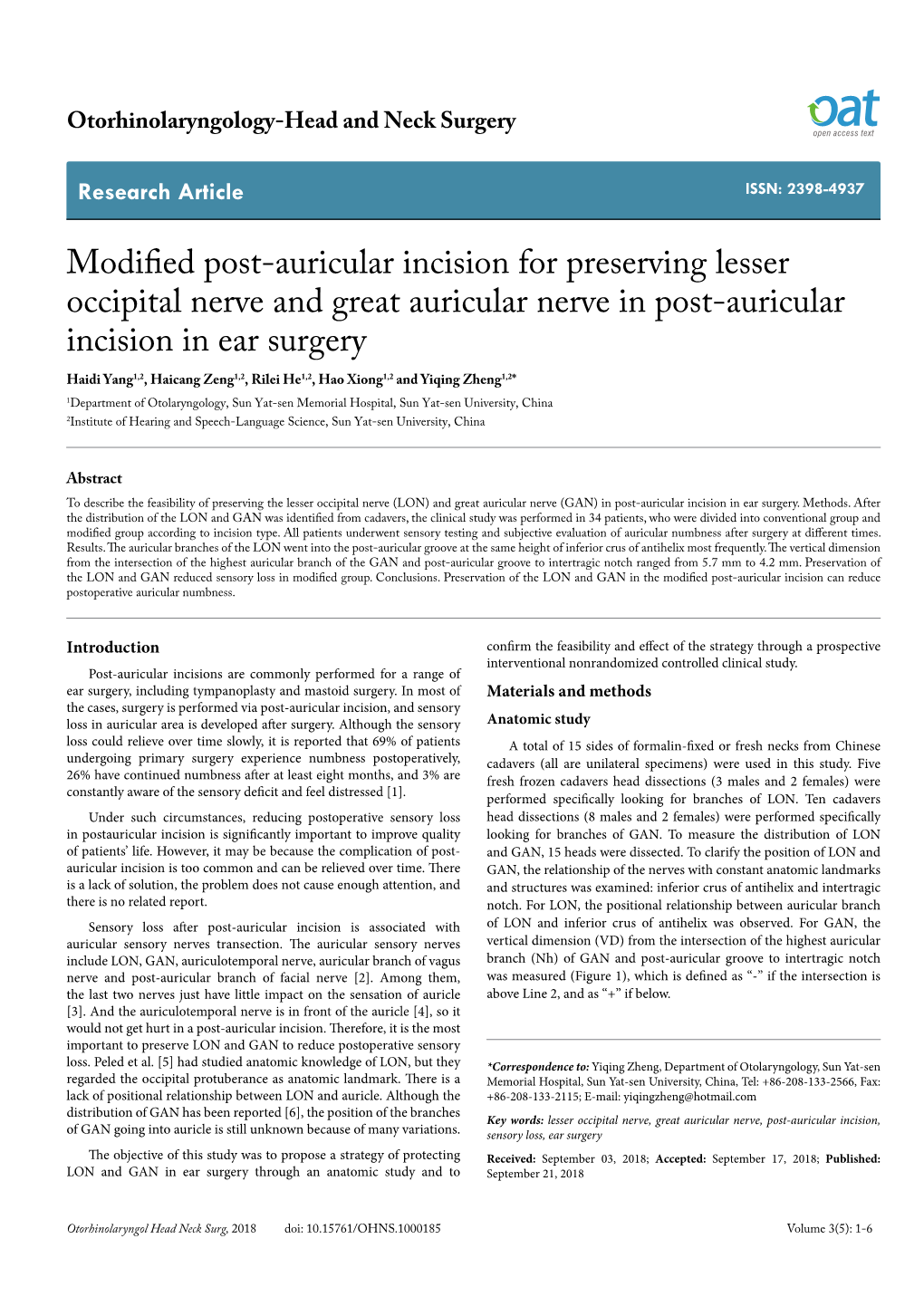 Modified Post-Auricular Incision for Preserving Lesser Occipital Nerve