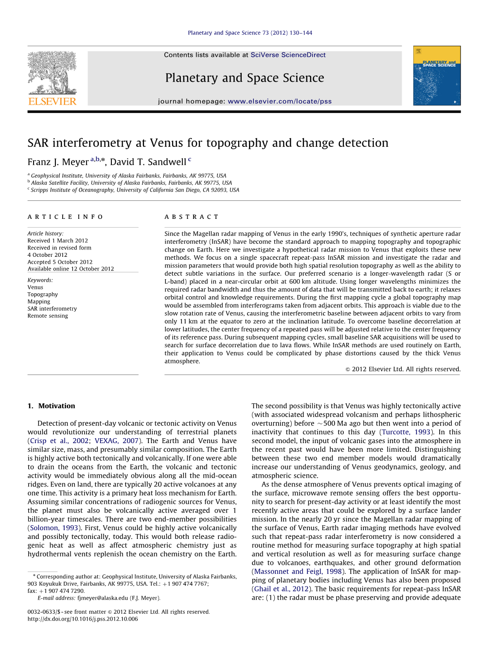 SAR Interferometry at Venus for Topography and Change Detection