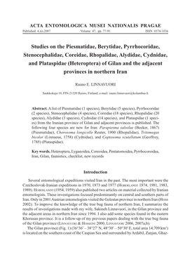 Studies on the Piesmatidae, Berytidae, Pyrrhocoridae, Stenocephalidae